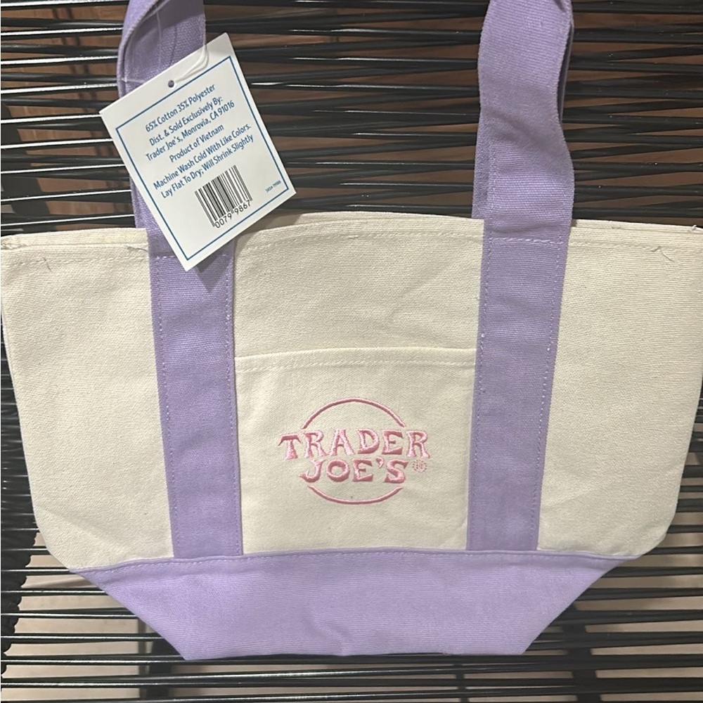 Mini Pastel Canvas Tote Bag Purple and Cream